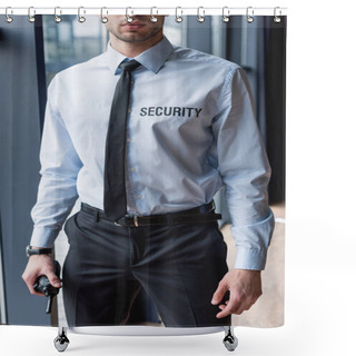 Personality  Partial View Of Handsome Guard In Suit Holding Walkie-talkie Shower Curtains