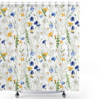 Personality  Watercolor Chamomile, Clover, Bell, Background Shower Curtains