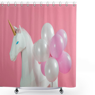 Personality  Party Decoration With Unicorn And Balloons Isolated On Pink Shower Curtains