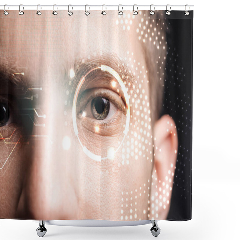 Personality  Close Up View Of Human Eye With Data Illustration, Robotic Concept Shower Curtains