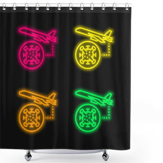 Personality  Air Plane Four Color Glowing Neon Vector Icon Shower Curtains