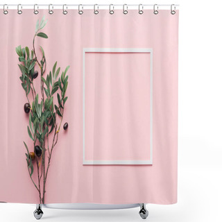 Personality  Elevated View Of Frame And Branch With Decorated Berries On Pink Shower Curtains