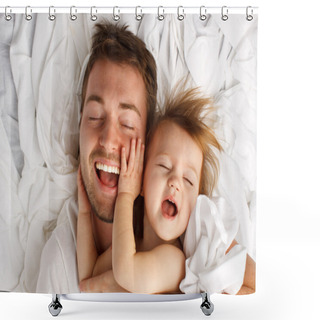 Personality  Child Dad White Sheet Laugh Lay Shower Curtains
