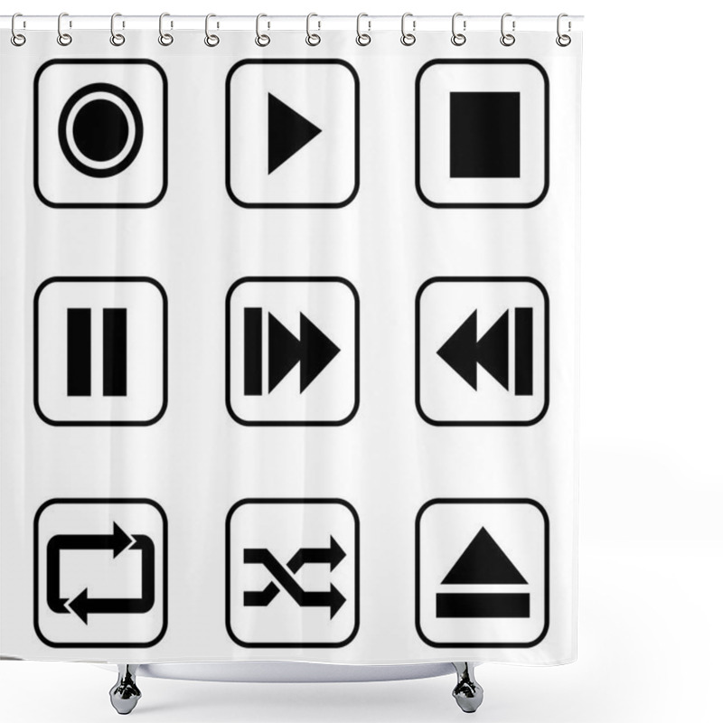 Personality  Media Player Buttons  Icons On White Background. Shower Curtains