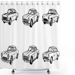 Personality  Classic Car Set Outline Vector Illustration On White Background Shower Curtains