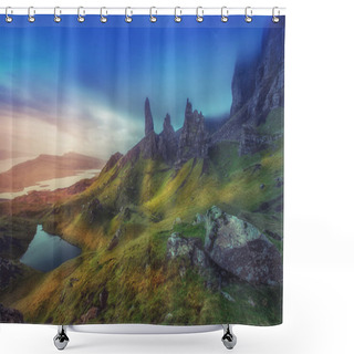 Personality  Dramatic Highland Pinnacles Old Man Of Storr Skye Scotland Shower Curtains