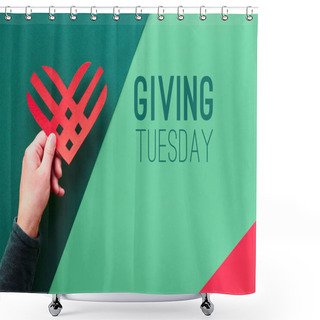 Personality  Creative Paper Lay, Top View On The Concept Of Giving Tuesday. Geometric Paper Flat Layout, Paper Stripe Heart In Hand, Copy-space. Givingtuesday Is A Global Generosity Campaign To Help Other People. Shower Curtains
