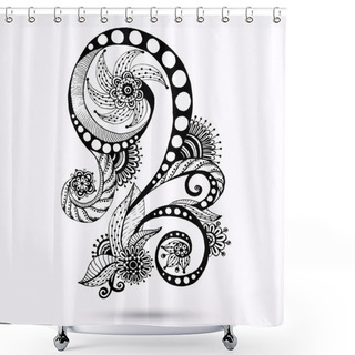 Personality  Henna Paisley Mehndi Doodles Abstract Floral Vector Illustration Design Element. Black And White Version. Shower Curtains