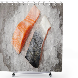 Personality  Close-up Shot Of Sliced Salmon Fillet On Crushed Ice Shower Curtains