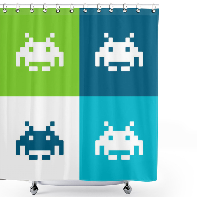 Personality  Alien Pixelated Shape Of A Digital Game Flat Four Color Minimal Icon Set Shower Curtains