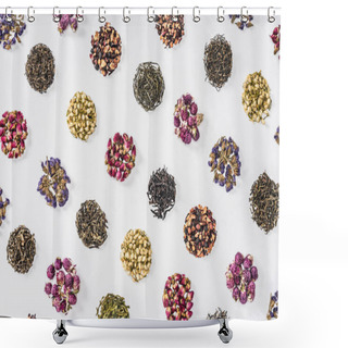 Personality  Set Of Dried Herbal Organic Tea Isolated On White Shower Curtains