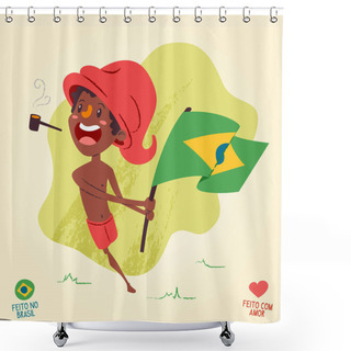 Personality  Saci Perere, One-legged Rowdy Boy Holding Brazilian Flag Shower Curtains