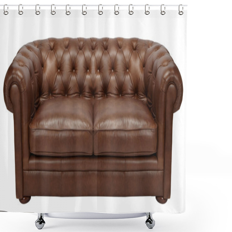 Personality  Image of a modern brown leather sofa over white background shower curtains