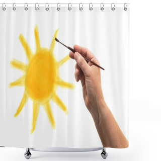 Personality  Hand With Brush Drawing A Fsun Shower Curtains