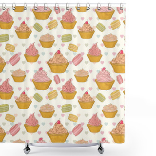 Personality  Cupcakes And Macaroons Seamless Pattern Shower Curtains