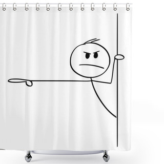 Personality  Vector Cartoon Illustration Of Angry Rude Man Or Businessman Peeping Out From Behind Wall And Showing Or Pointing Finger At Something Shower Curtains