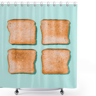 Personality  Top View Of Assembled Crunchy Toasts On Blue Surface Shower Curtains