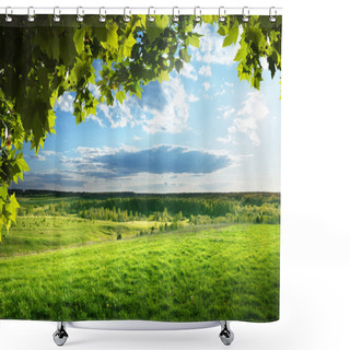 Personality  Field Of Spring Grass And Forest Shower Curtains