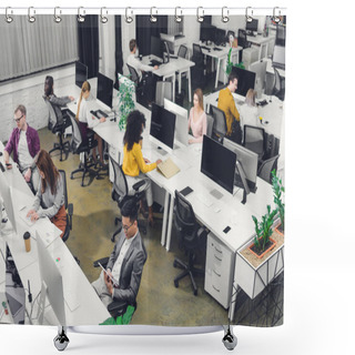 Personality  High Angle View Of Young Multiethnic Businesspeople Working In Open Space Office Shower Curtains