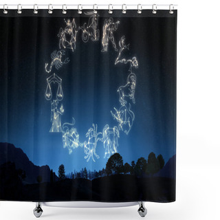 Personality  Zodiac Sign's On A Gradient Sky Background Shower Curtains