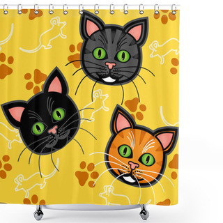 Personality  Seamless Cartoon Cat Pattern Over Yellow Shower Curtains