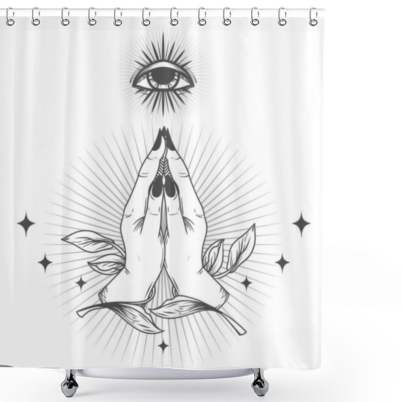 Personality  Poster Hands In Pray And Shinig Eye, Symbol Of Faith And Self-knowledge, Can Be Used For  Christianity, Vector Illustration Shower Curtains