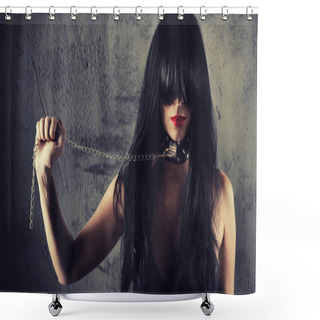 Personality  Sensual Provocation Of A Sexy Bdsm Woman With Chained Neck Shower Curtains