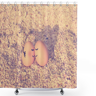 Personality  Happy Lover Eggs On Beach Shower Curtains