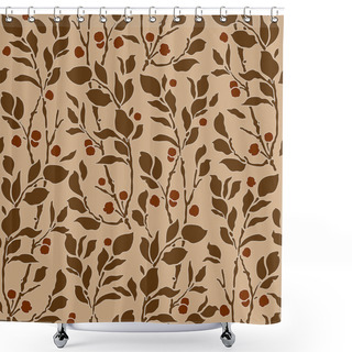 Personality  Seamless Art Deco Vintage Pattern Sprigs And Berries Shower Curtains