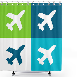 Personality  Airplane Filled Shape Flat Four Color Minimal Icon Set Shower Curtains