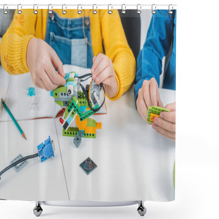 Personality  Cropped View Of Children Working Together On STEM Project In Classrom Shower Curtains