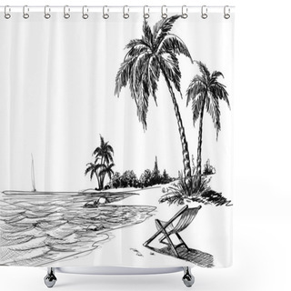 Personality  Summer Beach Pencil Drawing Shower Curtains