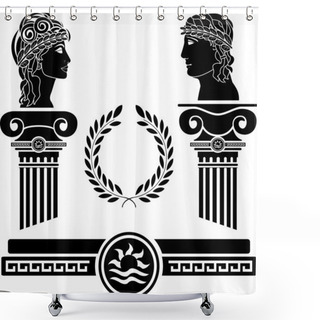 Personality  Greek Columns And Human Heads Shower Curtains