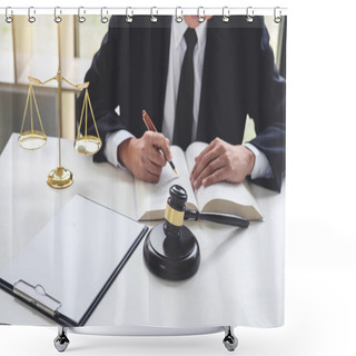 Personality  Judge Gavel With Justice Lawyers, Businessman In Suit Or Lawyer  Shower Curtains