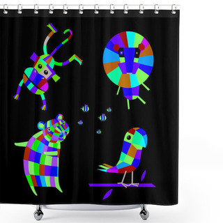 Personality  Vector Illustration. Cheerful Animals Shower Curtains