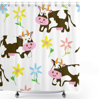 Personality  Cows And Flowers - Funny Seamless Pattern  Shower Curtains