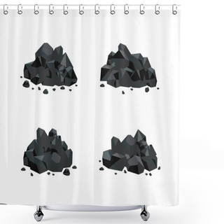Personality  Vector Illustration Set Of Various Piles Of Black Coal Isolated On White Background. Shower Curtains