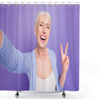 Personality  Self Portrait Of Grey Haired Old Nice Beautiful Cheerful Smiling Shower Curtains