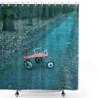 Personality  Abandoned Tricycle On Forest Path. Shower Curtains