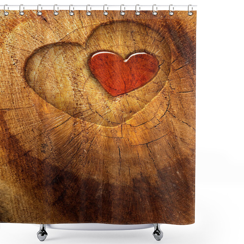 Personality  Love Text On Wooden Background Shower Curtains