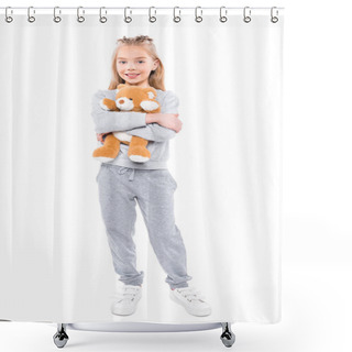 Personality  Child With Teddy Bear Shower Curtains