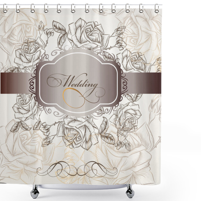 Personality  Wedding Invitation In Elegant Style With Roses Shower Curtains