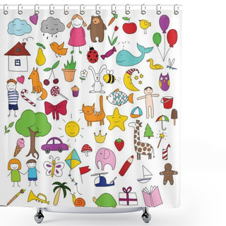 Personality  Childhood Characters Doodle Vector Set Shower Curtains