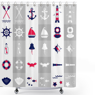 Personality  Marine Travel Icons, Sailing Elements. Nautical Collection, Vector Set. Shower Curtains