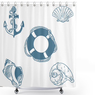Personality  Vector Set Of Sea Elemants Shower Curtains