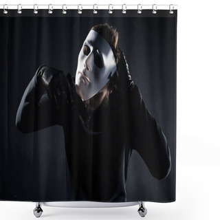 Personality  Male Criminal Taking White Mask Off His Face Shower Curtains