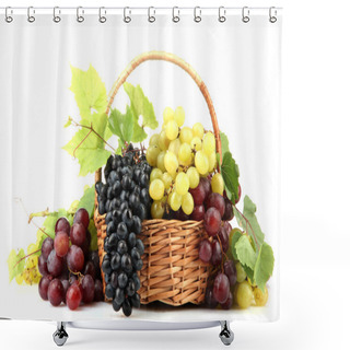 Personality  Assortment Of Ripe Sweet Grapes In Basket, Isolated On White Shower Curtains