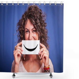 Personality  Young Woman With Smiley Emoticon Shower Curtains