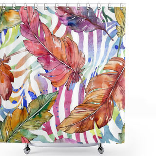 Personality  Colorful Bird Feather From Wing Isolated. Watercolor Background Illustration Set. Seamless Background Pattern. Shower Curtains