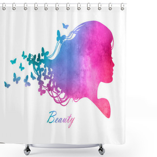 Personality  Silhouette Head With Watercolor Hair.Vector Illustration Of Woman Beauty Salon Shower Curtains
